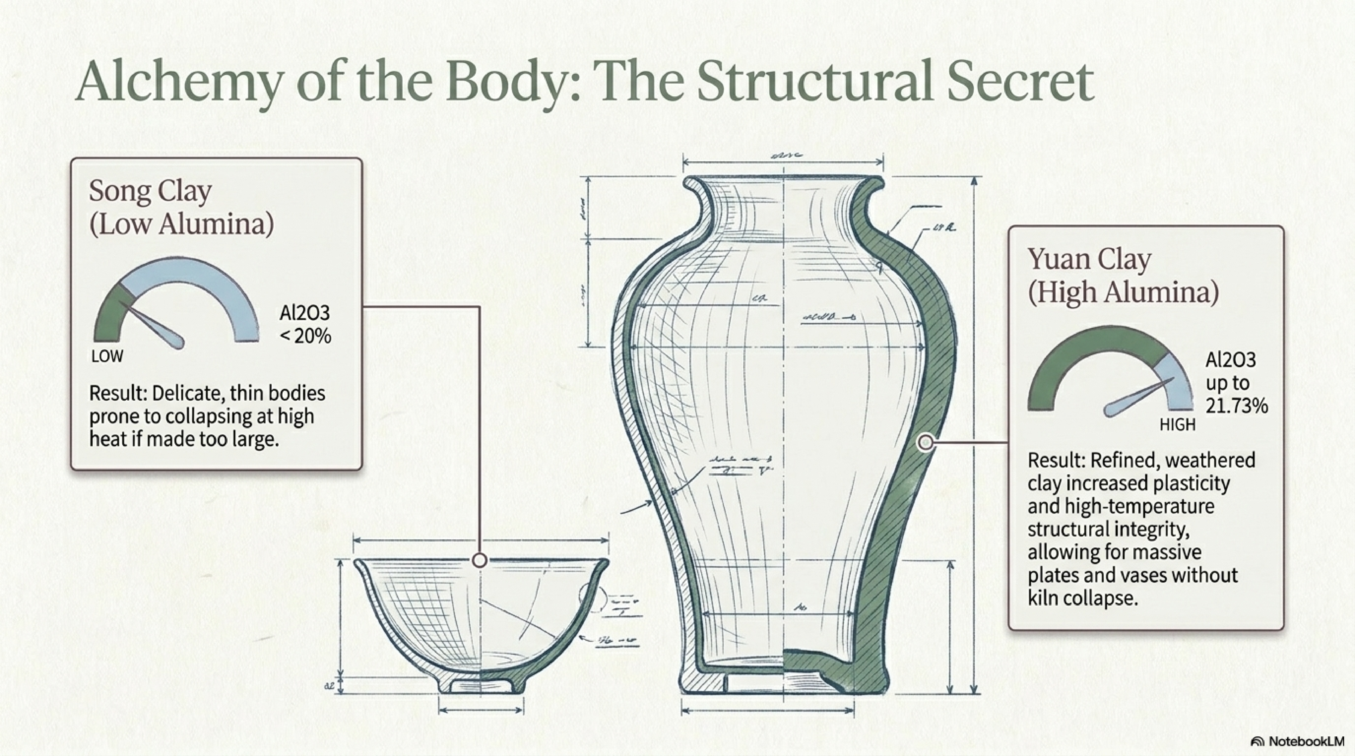 Clay body evolution — Song low-alumina clay versus Yuan high-alumina clay