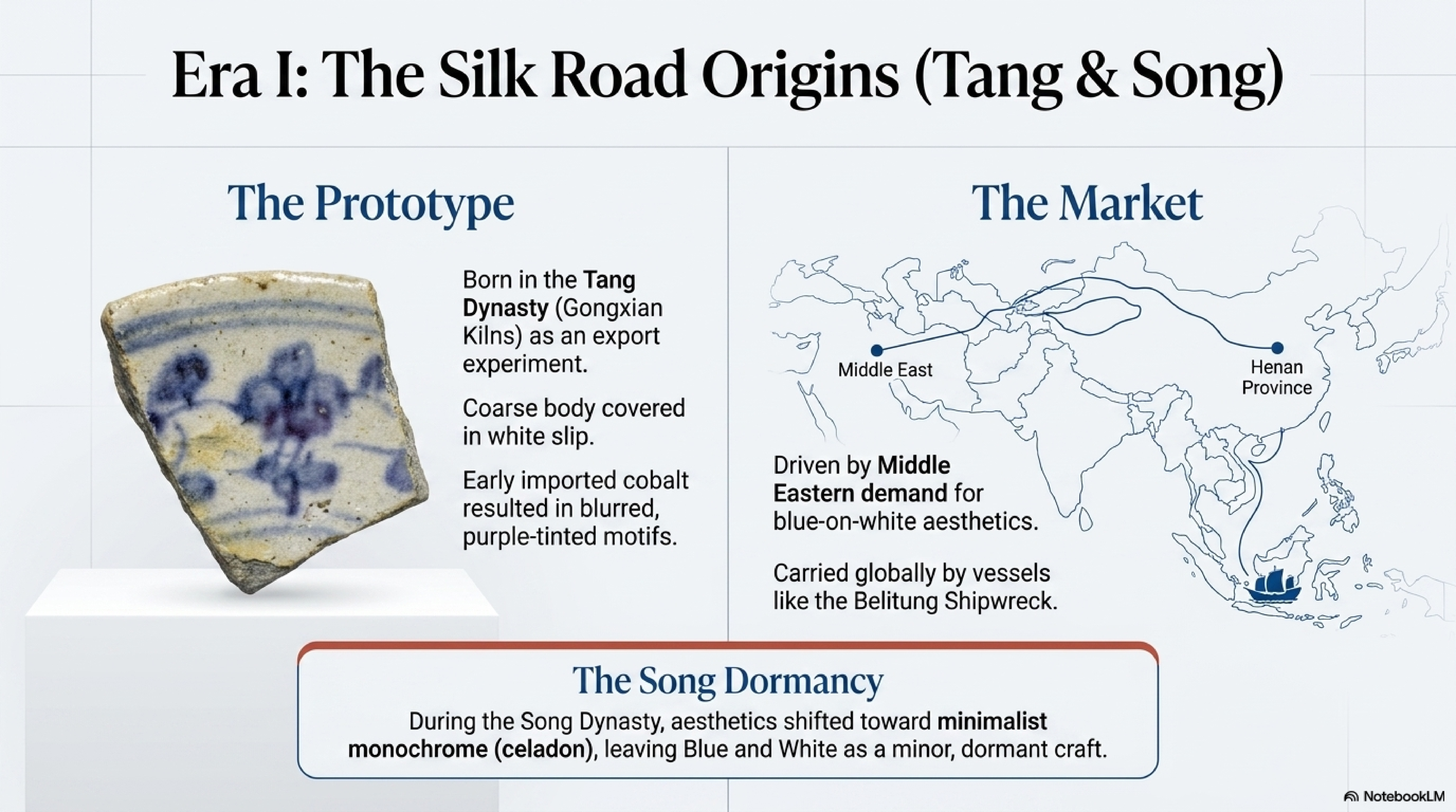 Tang and Song origins — Gongyi kiln proto-blue-and-white and Silk Road cobalt trade routes connecting Persia to Jingdezhen