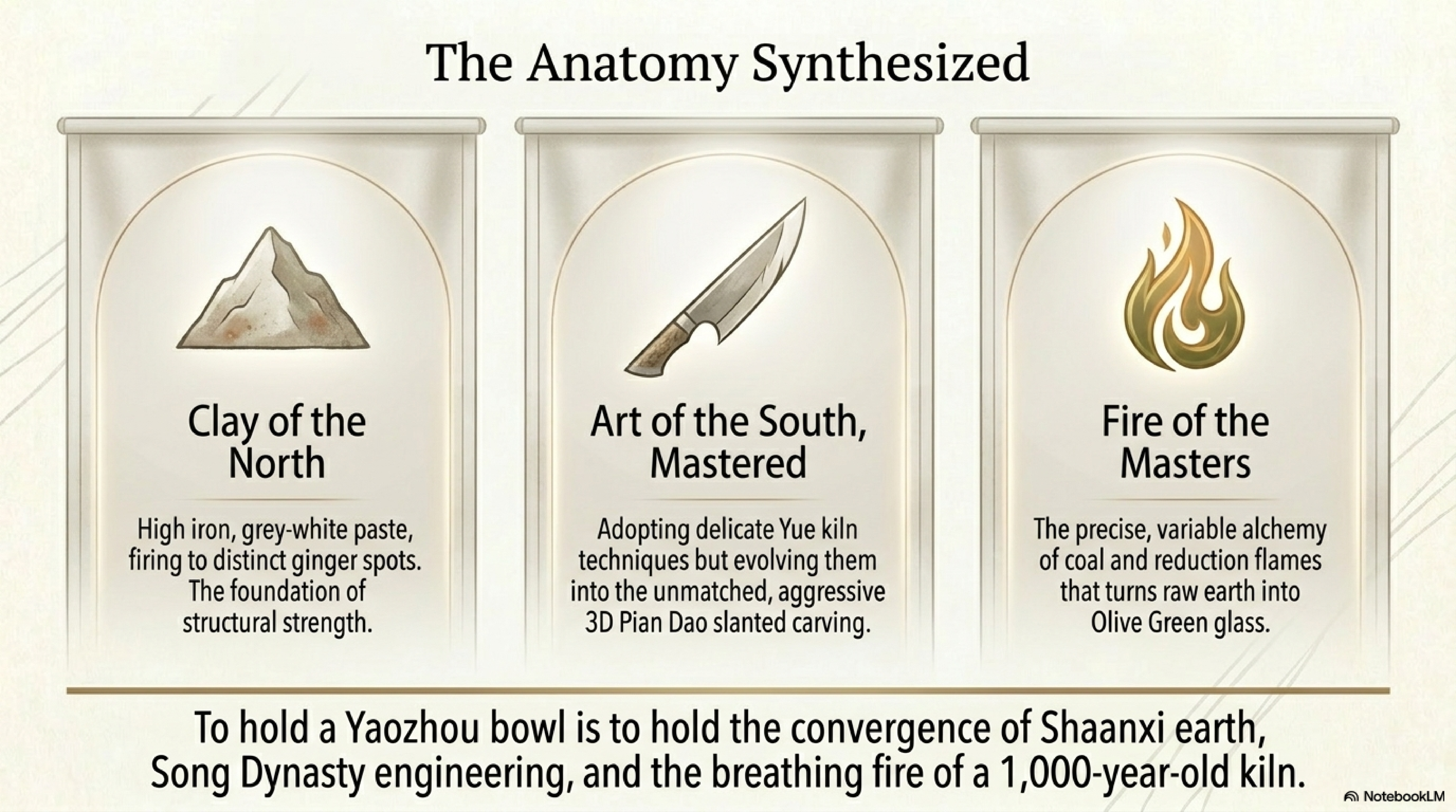 Yaozhou synthesised anatomy — complete visual guide to glaze, body, carving, foot, and dating indicators for Northern Song Yaozhou celadon
